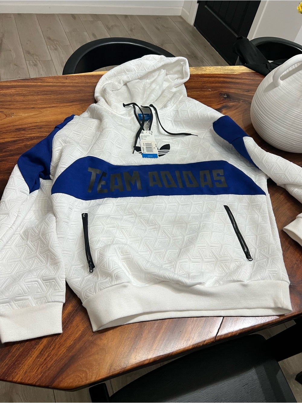 adidas White and Royal Blue 'Team Adidas' Pullover Hoodie